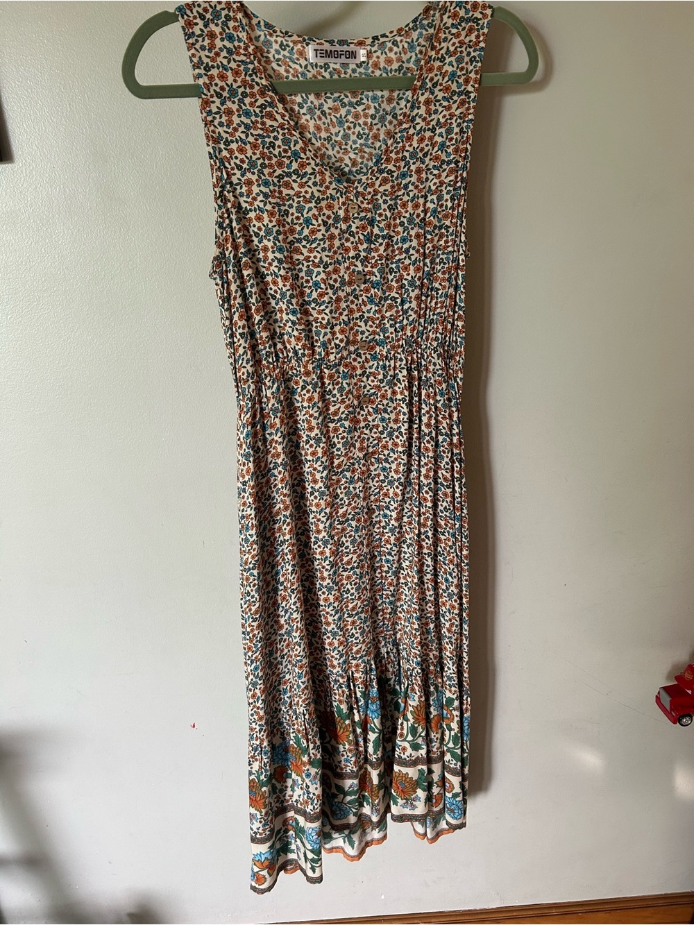 Temofon Floral Maxi Dress in Cream, Teal & Rust